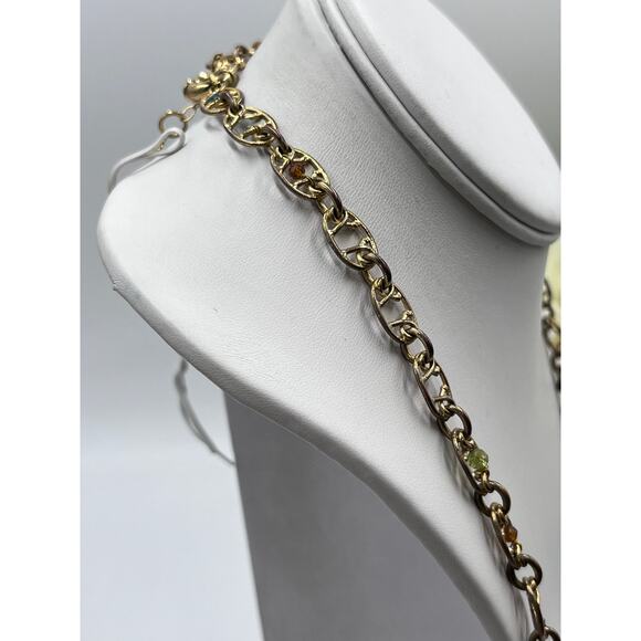 Gas Bijoux Alegria Chain Link Necklace with semi-precious stones 
24k Gold Plate - Picture 7 of 9